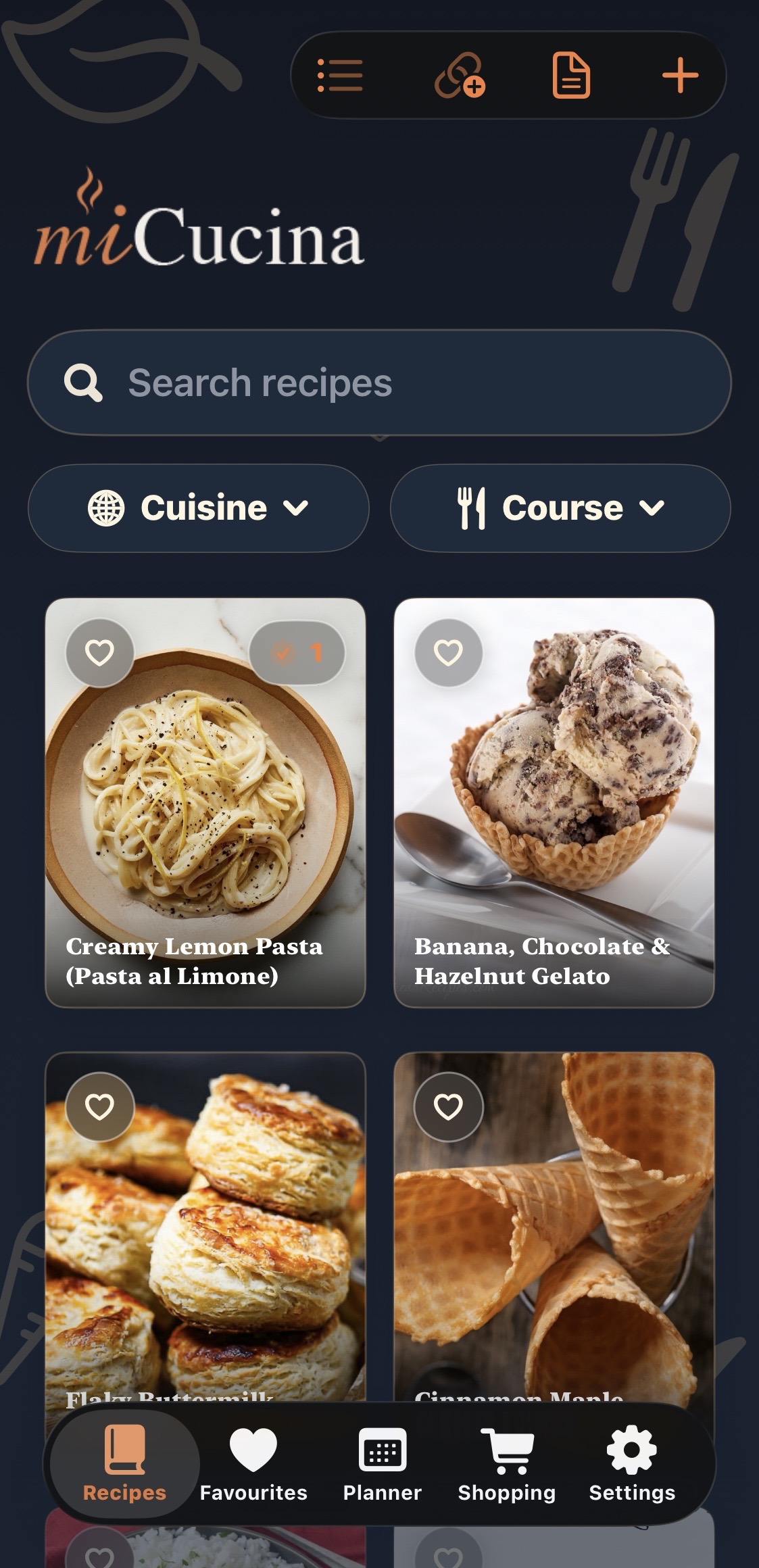 miCucina app interface screenshot